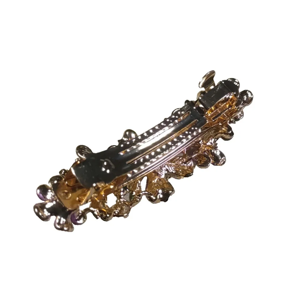 Purple Floral Enamel Metal Hair Barrette Tension Clip Spring Dance Violets